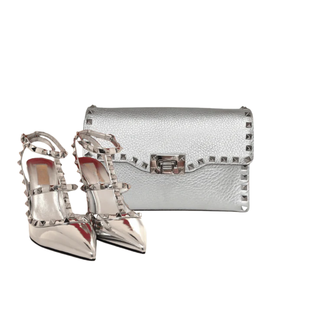Set Rockstud Silver Bag & Pumps – VL