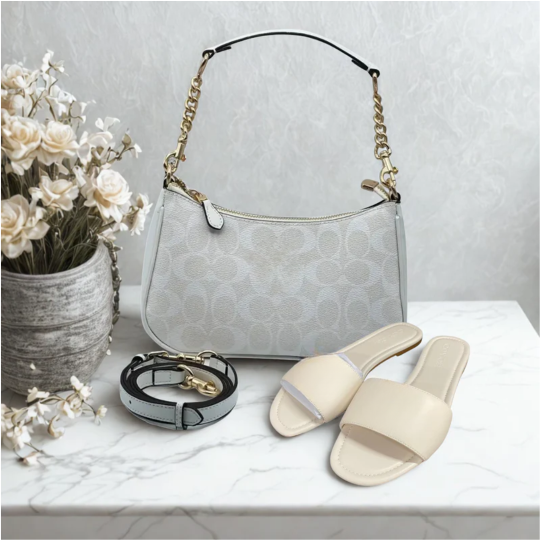 Set Lockup Leather Slide Sandal & Teri Signature Canvas Bag – CC