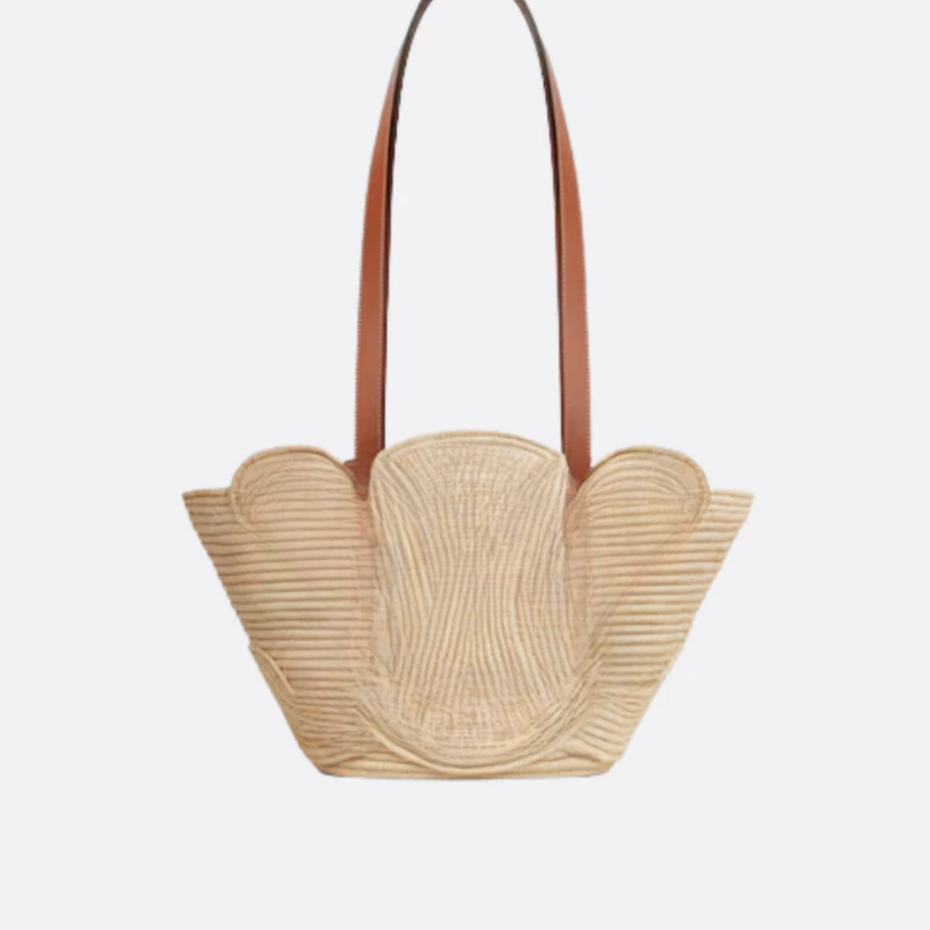 Bag Cln Classic Small Basket w/ Wvn Trm in Raffia & Calfskin
