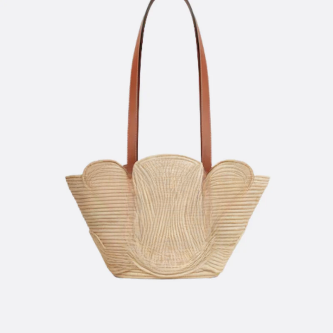 Bag Cln Classic Small Basket w/ Wvn Trm in Raffia & Calfskin
