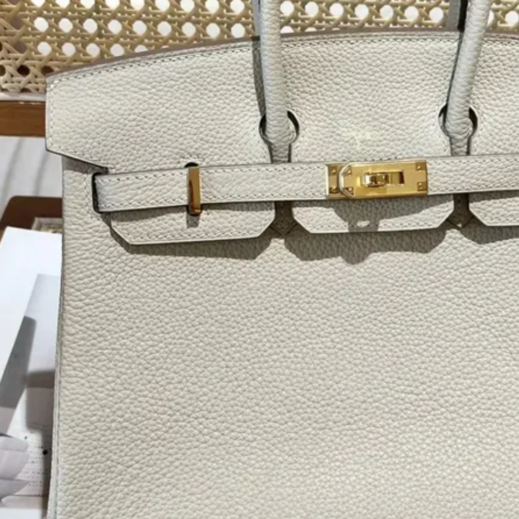 Bag 25 Brk HSS Cr / GryTr in Tg Leather with Brushed Gold Hardware