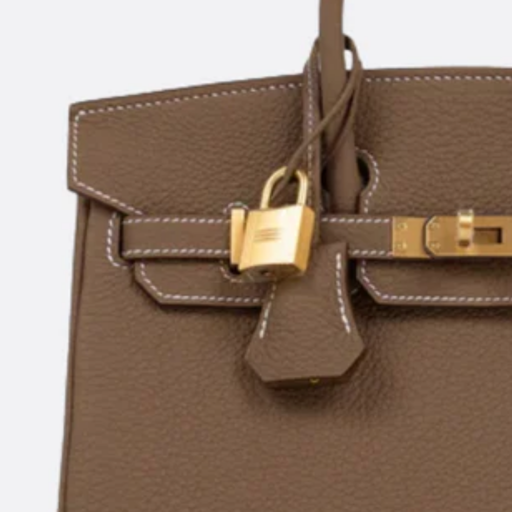 Bag 25 Brk HSS Cr / GryTr in Tg Leather with Brushed Gold Hardware