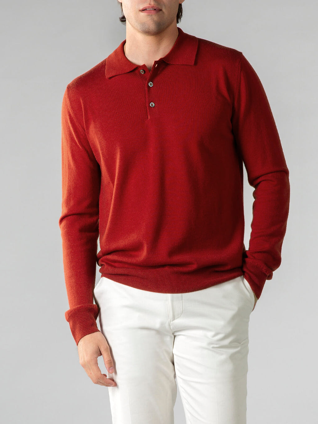 Extrafeines Merino-Poloshirt in gebrannter Siena