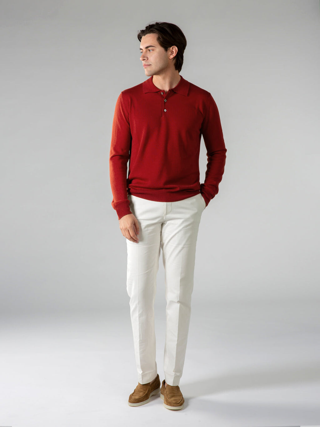 Extrafeines Merino-Poloshirt in gebrannter Siena