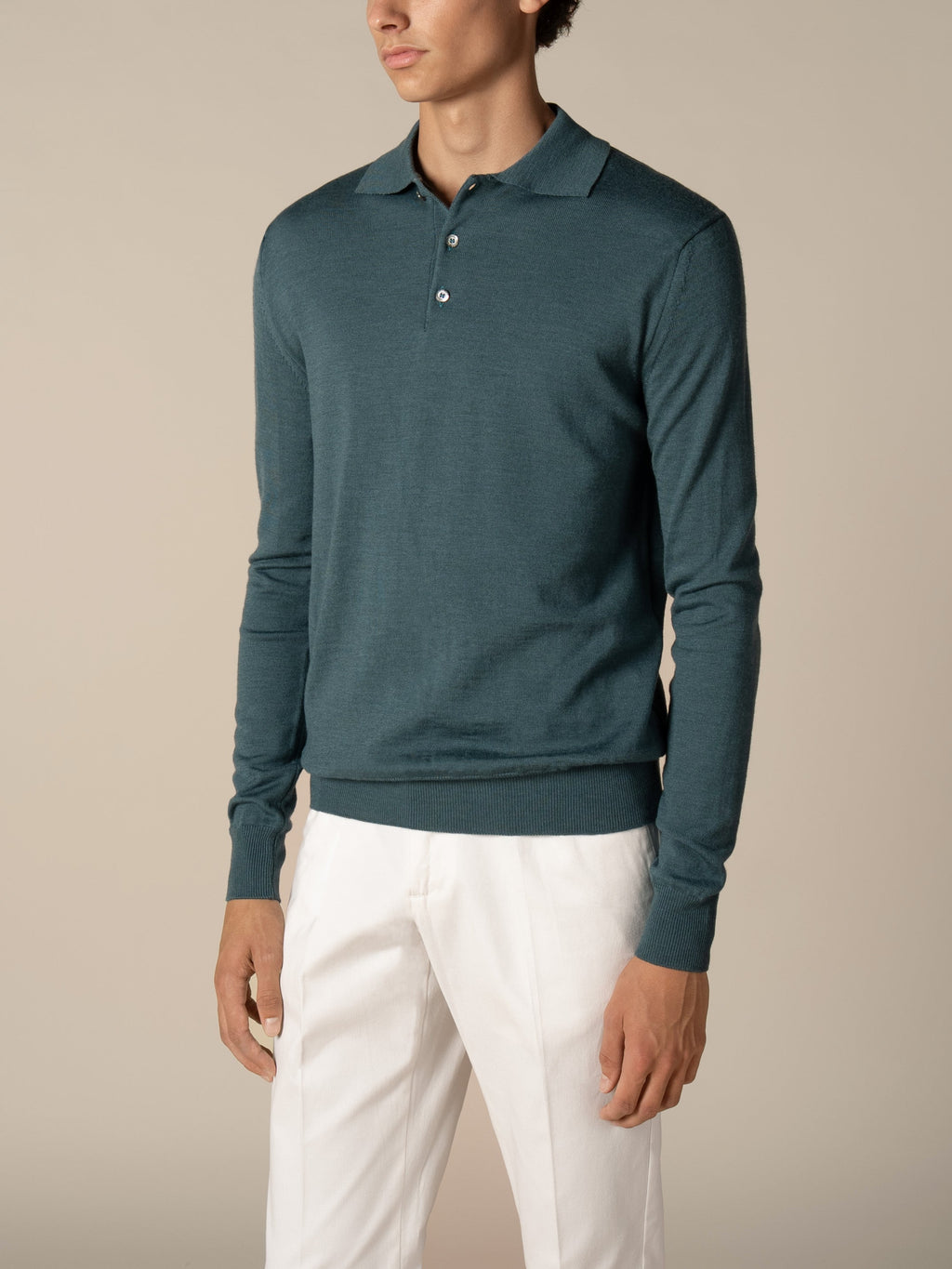 Extrafeines Merino-Polo Dunkelaquamarin