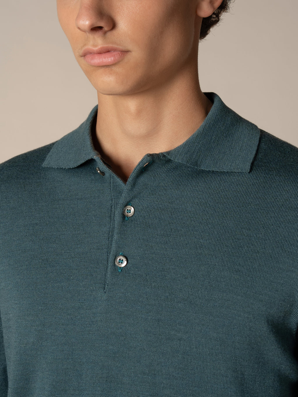 Extrafeines Merino-Polo Dunkelaquamarin