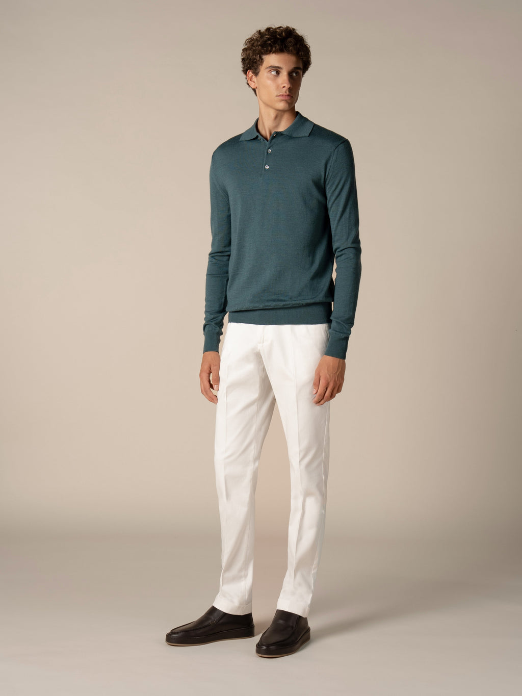 Extrafeines Merino-Polo Dunkelaquamarin