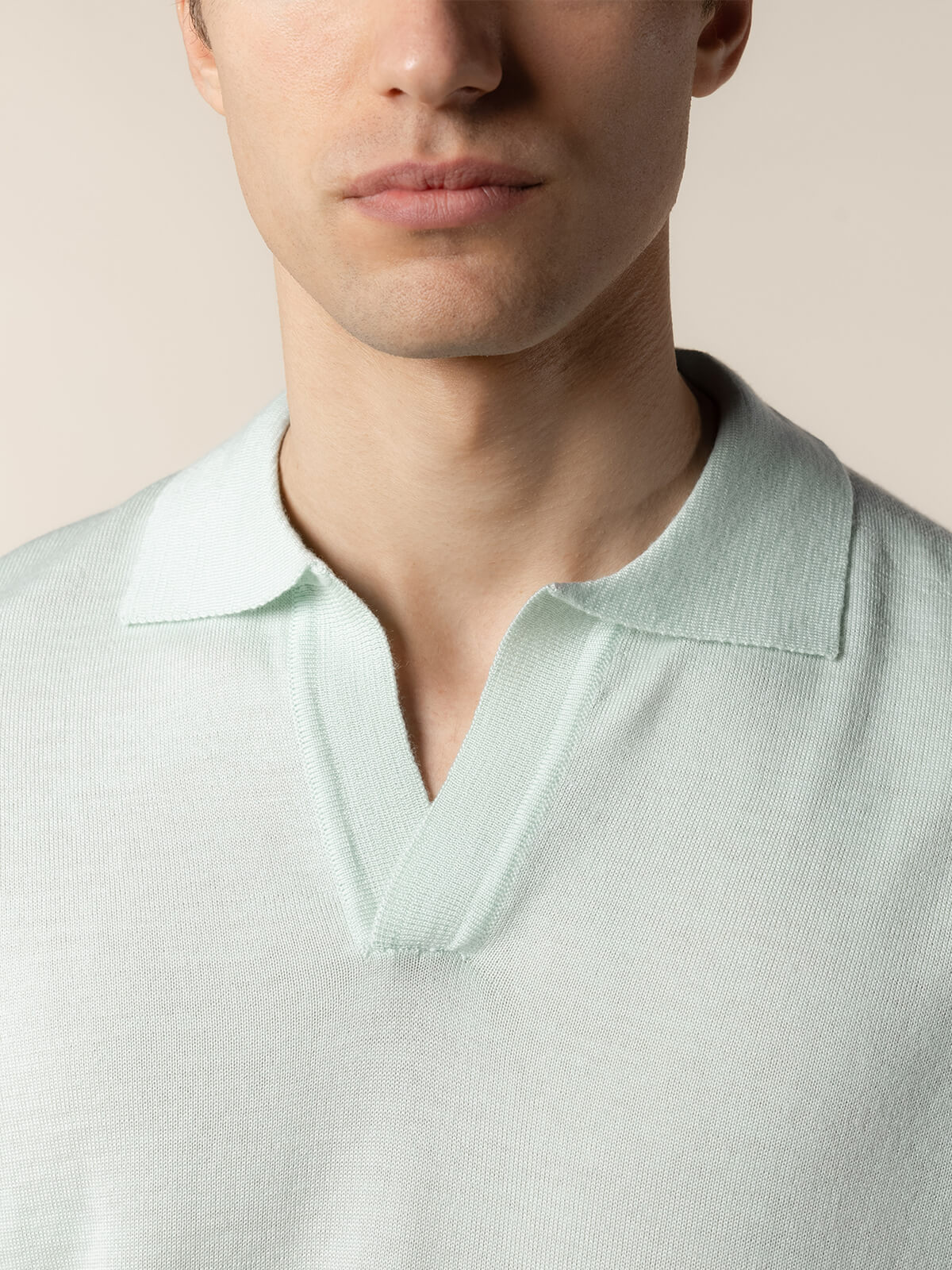 Extrafine Merino Buttonless Polo Light Green