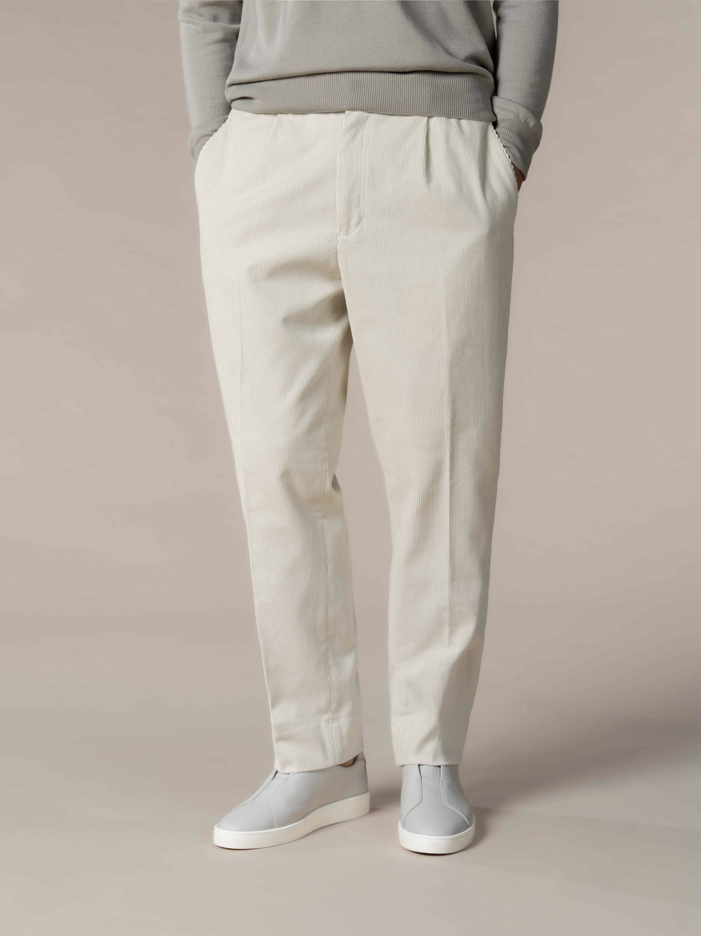 Ivory Pleated Corduroy Trousers