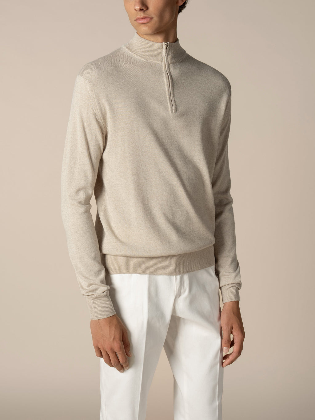 Extrafine Merino Zipper Sweater Light Beige