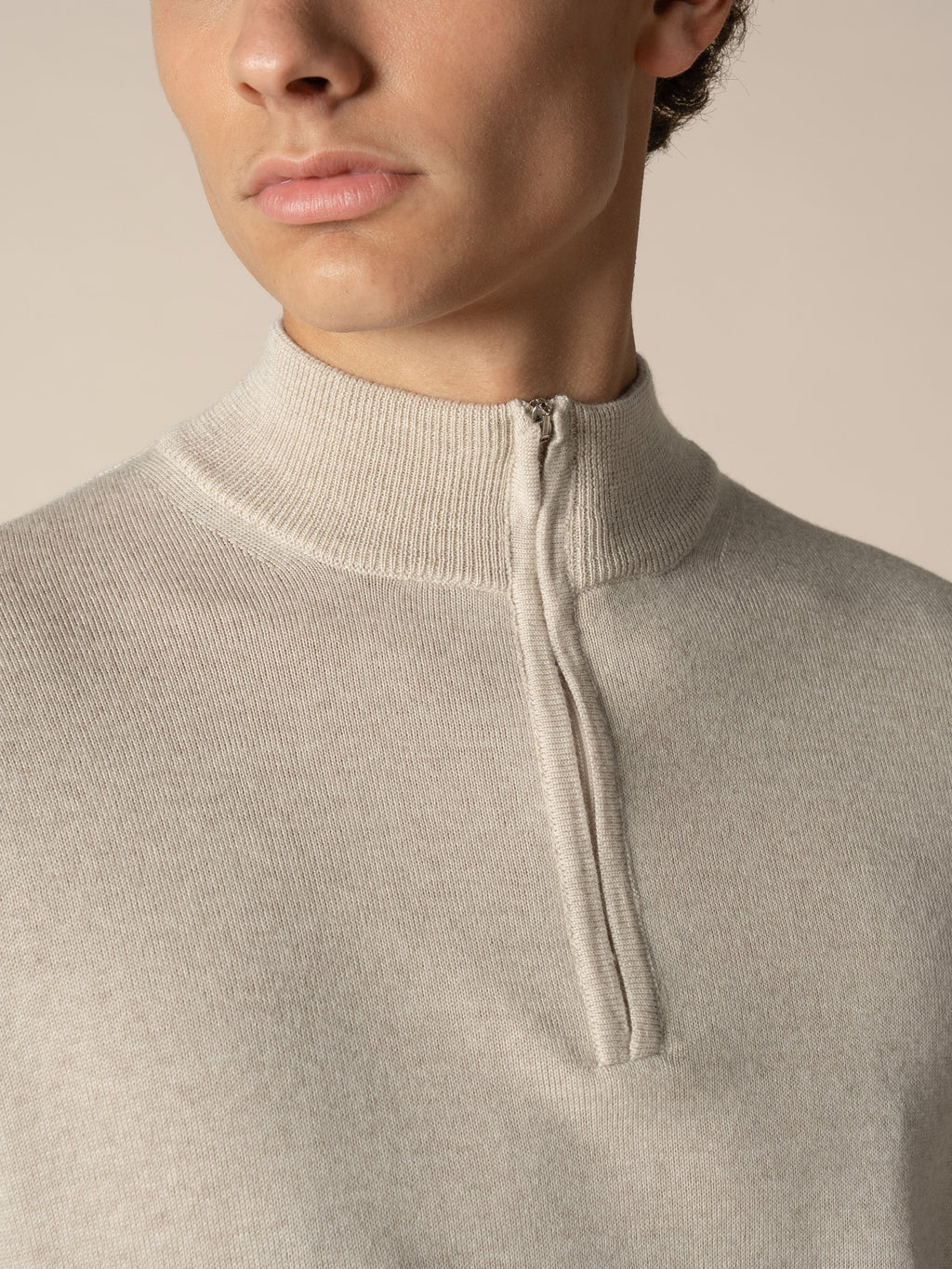 Extrafine Merino Zipper Sweater Light Beige