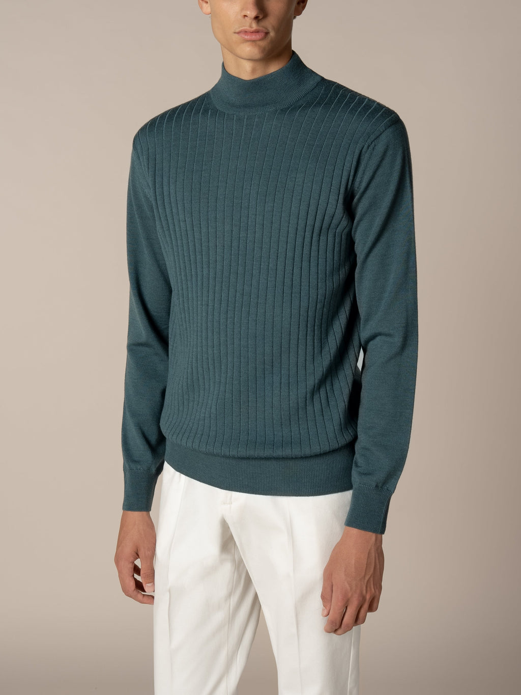 Extrafine Merino Mockneck Ribbed Dark Aquamarine