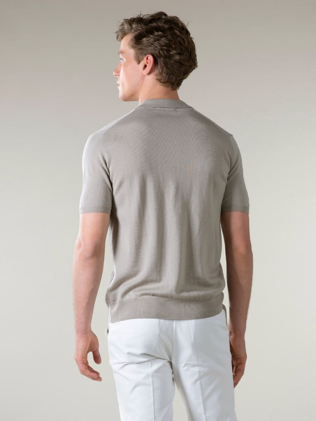Shortsleeve Buttonless Ribbed Polo Greige
