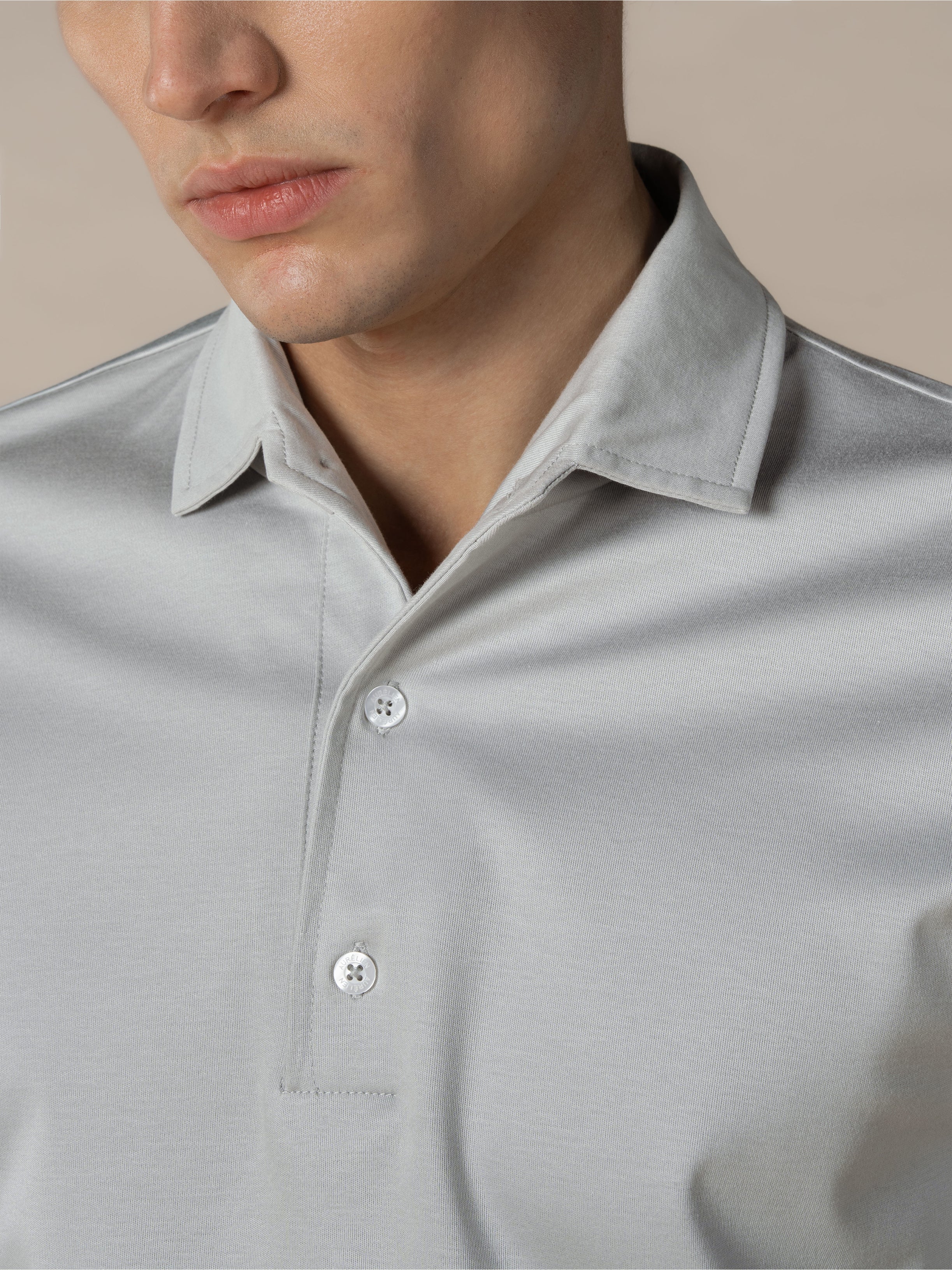 AUR1 Langarm-Polohemd, klassisches Grau